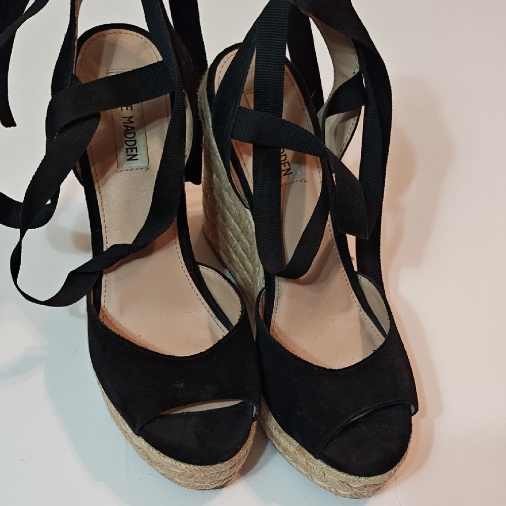 Steve Madden Black Wedges with Espadrille Platform